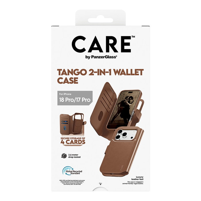 PanzerGlass CARE Tango 2-in-1 Wallet Case Braun con MagSafe para iPhone 17 Pro