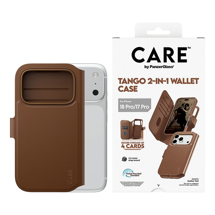 PanzerGlass CARE Tango 2-in-1 Wallet Case Braun con MagSafe para iPhone 17 Pro