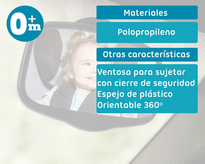 KioKids Espejo Retrovisor Coche Bebé Asiento Trasero Luna Delantera Alta Visibilidad Negro