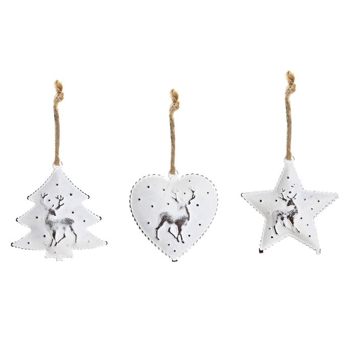 DKD Home Decor Set de 10 Colgantes de Metal Blancos para Navidad Moderna