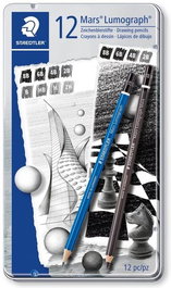 STAEDTLER Mars Lumograph Lápices de Grafito, Caja de Metal de 12 Unidades