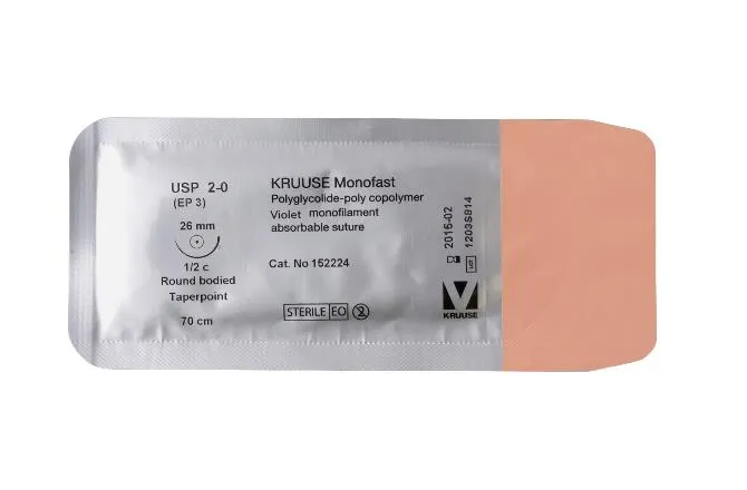 Kruuse Sutura Monofast USP 2-0 70cm Aguja 26mm 1/2 Redonda Punta Cónica Kruuse Sutura Monofast USP 2-0 70cm Aguja 26mm 1/2 Redonda Punta Cónica