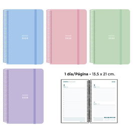 Agenda Anual (2026) Senfort Pastel Espiral Tapa Pp Con Goma 135X210 D/P Surtido De 4