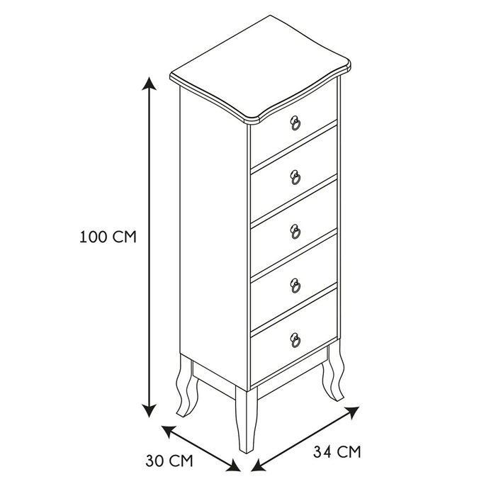 Home Deco Factory Cajonera Victoria 5 Cajones Almacenaje Eficaz Blanca Patas 34x30x100 cm