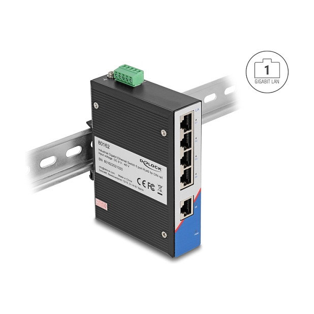 DeLOCK 80162 Switch Gigabit Ethernet de 5 puertos para carril DIN DeLOCK 80162 Switch Gigabit Ethernet de 5 puertos para carril DIN