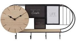 DKD Home Decor Estantería de Pared Metal y Madera Negro y Marrón 52x10x26 cm