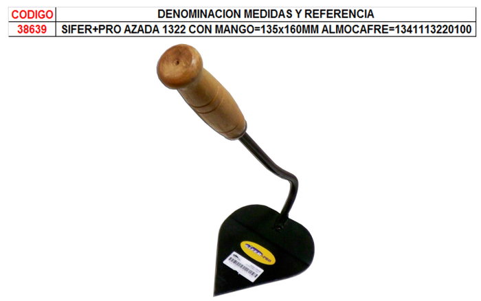 SIFER PRO 1322 Azada con Mango 135x160mm Almocafre SIFER PRO 1322 Azada con Mango 135x160mm Almocafre