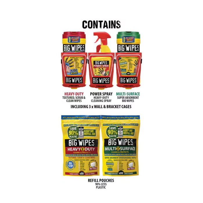 Big Wipes Kit Limpieza Van System con Toallitas HD100, MS80, Recambios, Pulverizador y Portatubos