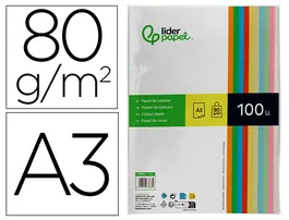 Liderpapel Papel Color A3 80gr Surtido Paquete 100 Hojas