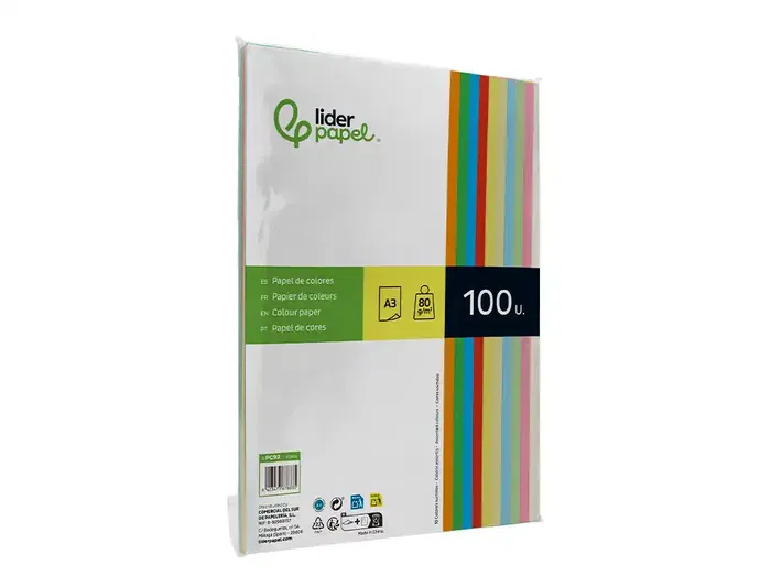 Liderpapel Papel Color A3 80gr Surtido Paquete 100 Hojas