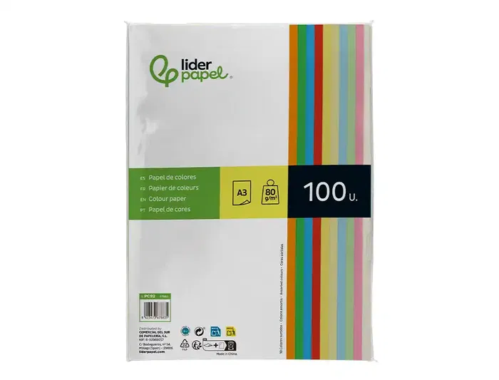 Liderpapel Papel Color A3 80gr Surtido Paquete 100 Hojas