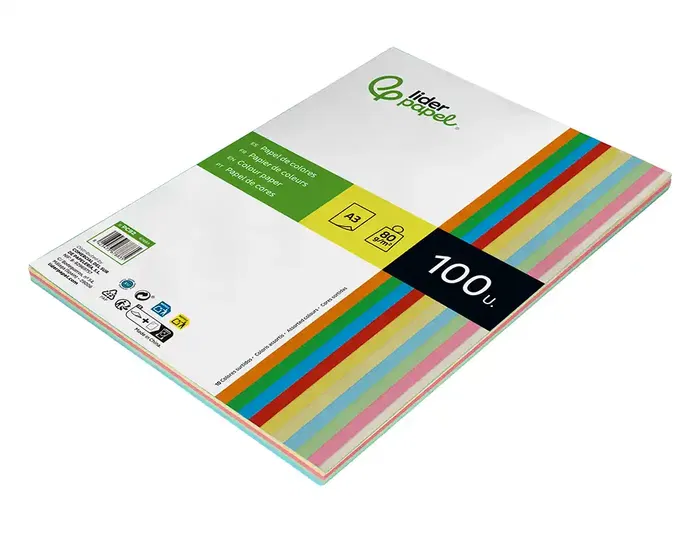 Liderpapel Papel Color A3 80gr Surtido Paquete 100 Hojas