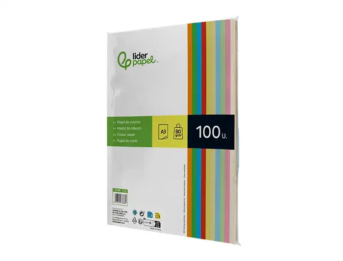 Liderpapel Papel Color A3 80gr Surtido Paquete 100 Hojas