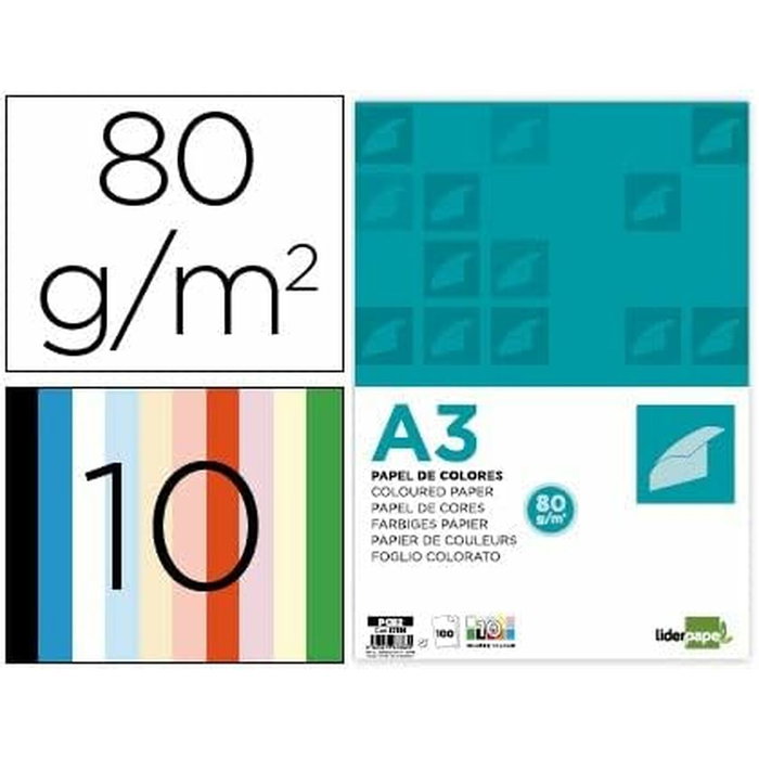 Liderpapel Papel de colores Din A3 80g 100 hojas surtidos