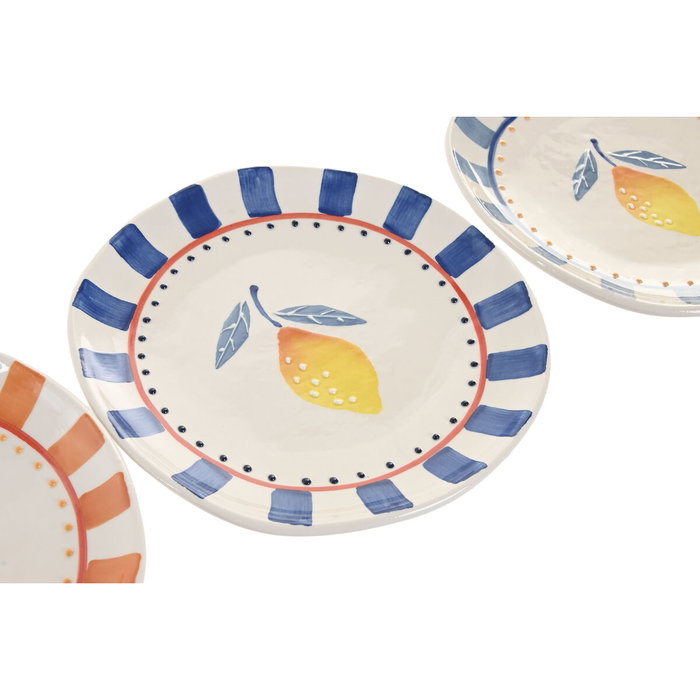 DKD Home Decor Surtido de 4 Platos de Gres Limón Relieve, 20,5 cm