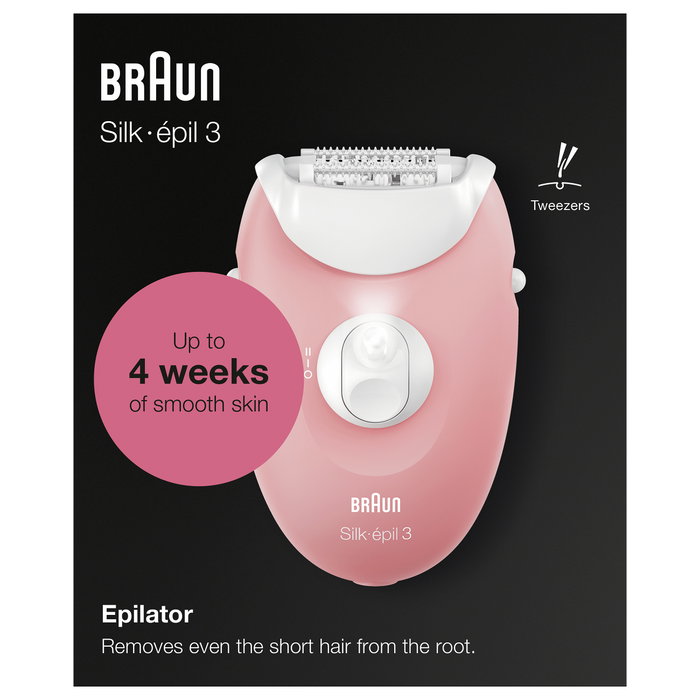 Braun Silk-épil 3 SES 3-176 Depiladora Eléctrica, 20 Pinzas, Afeitado, Masaje, Rosa y Blanco