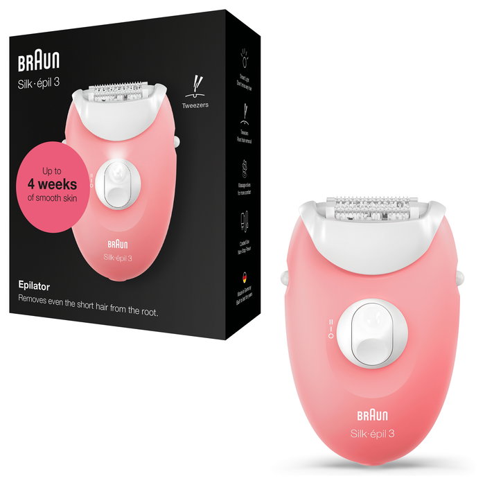 Braun Silk-épil 3 SES 3-176 Depiladora Eléctrica, 20 Pinzas, Afeitado, Masaje, Rosa y Blanco