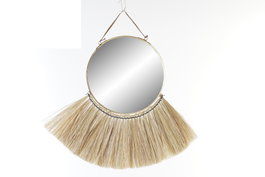 DKD Home Decor Espejo de Yute y Cristal con Flecos Natural