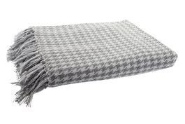 DKD Home Decor Plaid de Algodón Pata de Gallo Gris y Blanco con Flecos