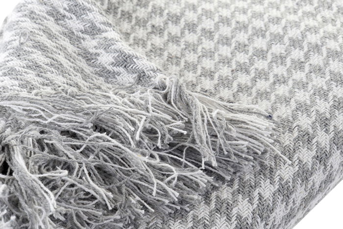 DKD Home Decor Plaid de Algodón Pata de Gallo Gris y Blanco con Flecos