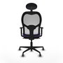 Silla de oficina Jorquera con mecanismo Sincro tapizada con Tela color Lila y malla color Blanco. Equipada con lumbar 1D, Brazos 1D, Cabecero Fijo y Ruedas 65 mm parqué