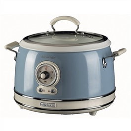 Ariete 2904/05 Olla Arrocera Multifunción 10 Tazas, Cocción Lenta, Mantener Caliente 24h, Vapor, Risotto, Tapa Vidrio, Azul Vintage