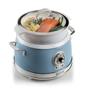 Ariete 2904/05 Olla Arrocera Multifunción 10 Tazas, Cocción Lenta, Mantener Caliente 24h, Vapor, Risotto, Tapa Vidrio, Azul Vintage