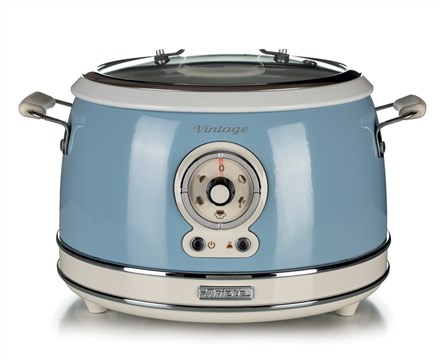 Ariete 2904/05 Olla Arrocera Multifunción 10 Tazas, Cocción Lenta, Mantener Caliente 24h, Vapor, Risotto, Tapa Vidrio, Azul Vintage