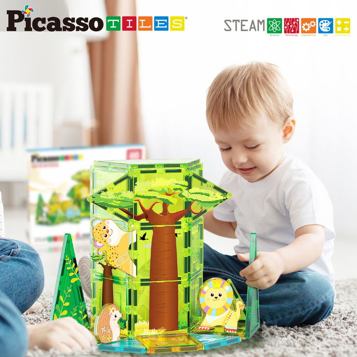 Cefa Bloques Magnéticos Safari Picasso Tiles 02014 con Formas y Animales, Juguete de Construcción Magnético para Niños +3 Años