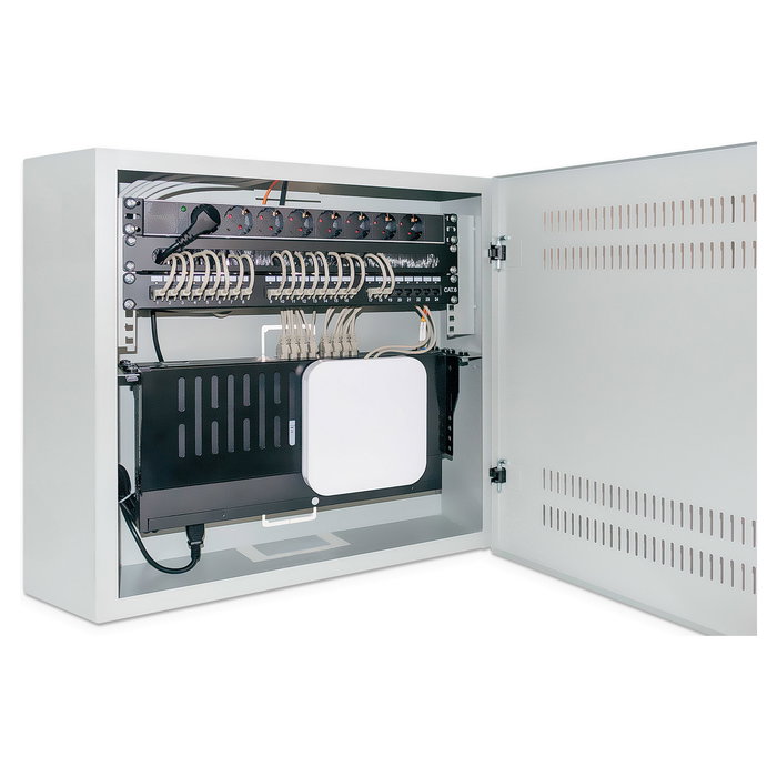 Intellinet Bastidor de Pared 19" 4U/2U 540 x 550 x 170 mm Gris RAL 7035 - Rack de Pared Extra-Plano para AV/Multimedia/Seguridad, Capacidad 60 kg, Cerradura Teclado