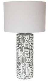 DKD Home Decor Lámpara de Sobremesa de Cerámica y Lino Blanco