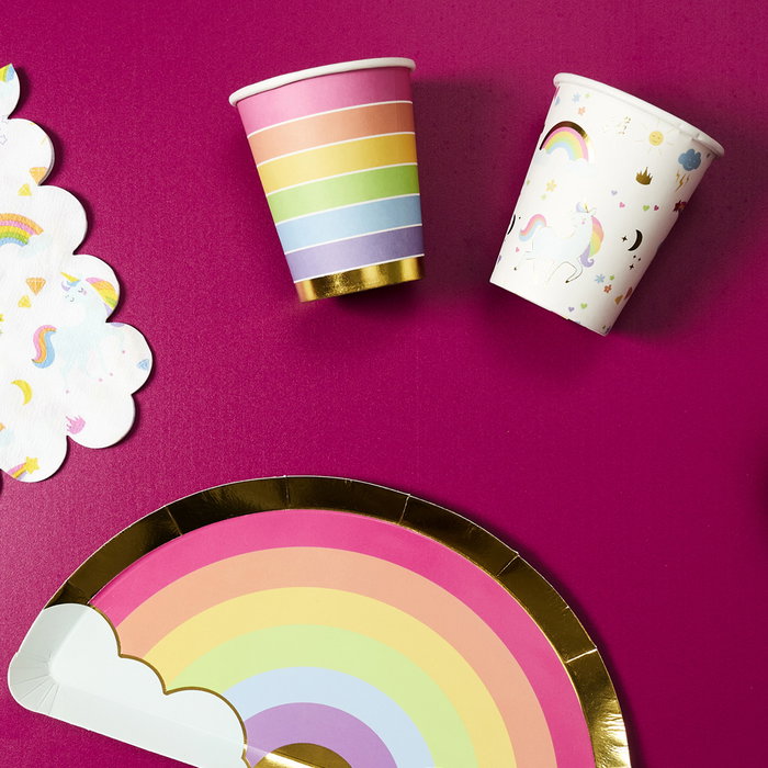Party Time Juego De 6 Vasos De Cartón Arco Iris Colección Licorne 200 ml