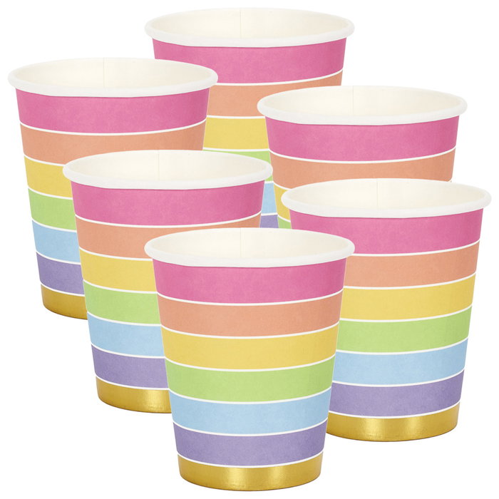 Party Time Juego De 6 Vasos De Cartón Arco Iris Colección Licorne 200 ml