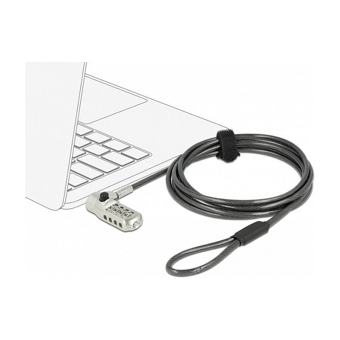 DeLOCK Cable de Seguridad para Portátil Navilock 20677 con Combinación de 3 Anclajes (Nano, Cuña, Kensington), Acero, Negro/Plata, Longitud 2 m