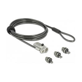 DeLOCK Cable de Seguridad para Portátil Navilock 20677 con Combinación de 3 Anclajes (Nano, Cuña, Kensington), Acero, Negro/Plata, Longitud 2 m