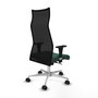 Sillón Albacete con mecanismo Sincro tapizada con Tela color Verde botella y malla color Negro. Equipado con Base aluminio, Brazos 1D y Ruedas 65mm nailon