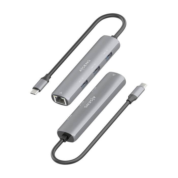 AISENS Dock USB-C a Ethernet Gigabit + Hub 3xUSB-A, Gris, 15cm