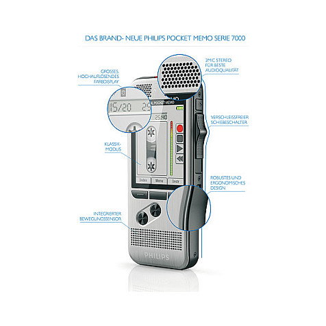 Philips DPM 7200/02 Grabador de voz digital con pantalla 2.4", 32 GB, memoria expansible SD/SDHC, batería recargable