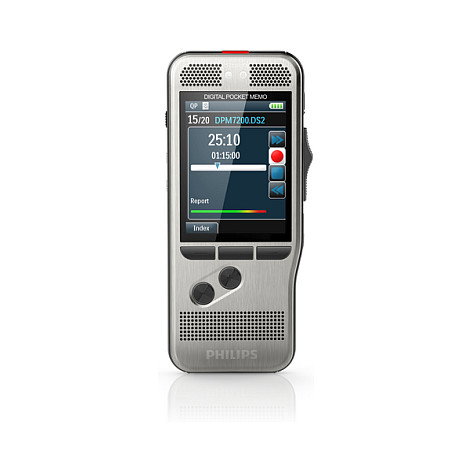 Philips DPM 7200/02 Grabador de voz digital con pantalla 2.4", 32 GB, memoria expansible SD/SDHC, batería recargable