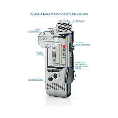 Philips DPM 7200/02 Grabador de voz digital con pantalla 2.4", 32 GB, memoria expansible SD/SDHC, batería recargable