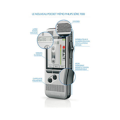 Philips DPM 7200/02 Grabador de voz digital con pantalla 2.4", 32 GB, memoria expansible SD/SDHC, batería recargable
