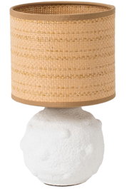 DKD Home Decor Lámpara de sobremesa de cerámica y fibra Blanco