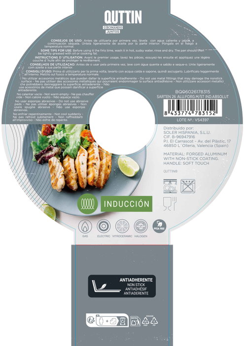 Inde Sartén 26 cm Aluminio Forjado con Mango de Acero y Revestimiento Antiadherente Absolut Quttin (6 Unidades)