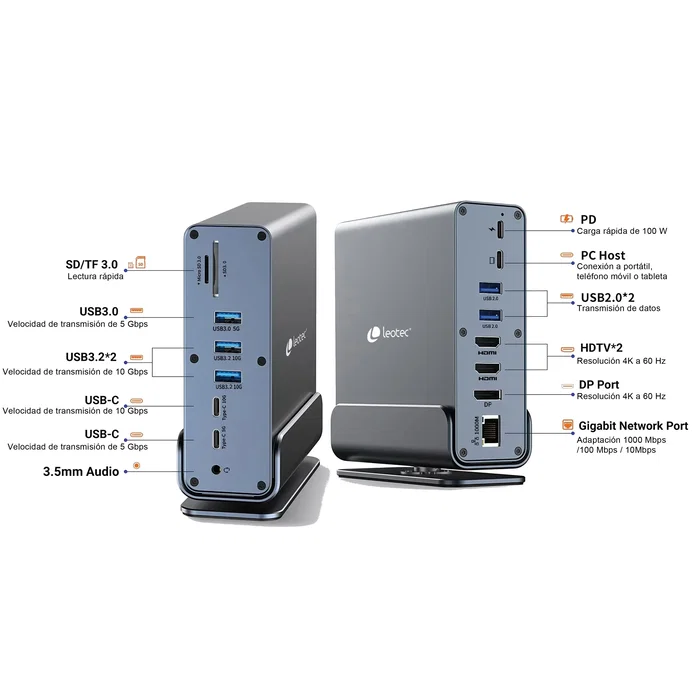 Leotec Docking Station 15 en 1 LEDS06 Gris Leotec Docking Station 15 en 1 LEDS06 Gris
