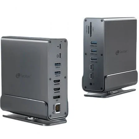 Leotec LEDS06 Docking Station USB Tipo-C 15 en 1 con 5xUSB, 2xUSB Tipo-C, 1xUSB Tipo-C PD, 1xDisplayPort, 2xHDMI 4K, 1xRJ45, Gris