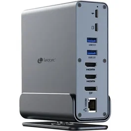 Leotec LEDS06 Docking Station USB Tipo-C 15 en 1 con 5xUSB, 2xUSB Tipo-C, 1xUSB Tipo-C PD, 1xDisplayPort, 2xHDMI 4K, 1xRJ45, Gris