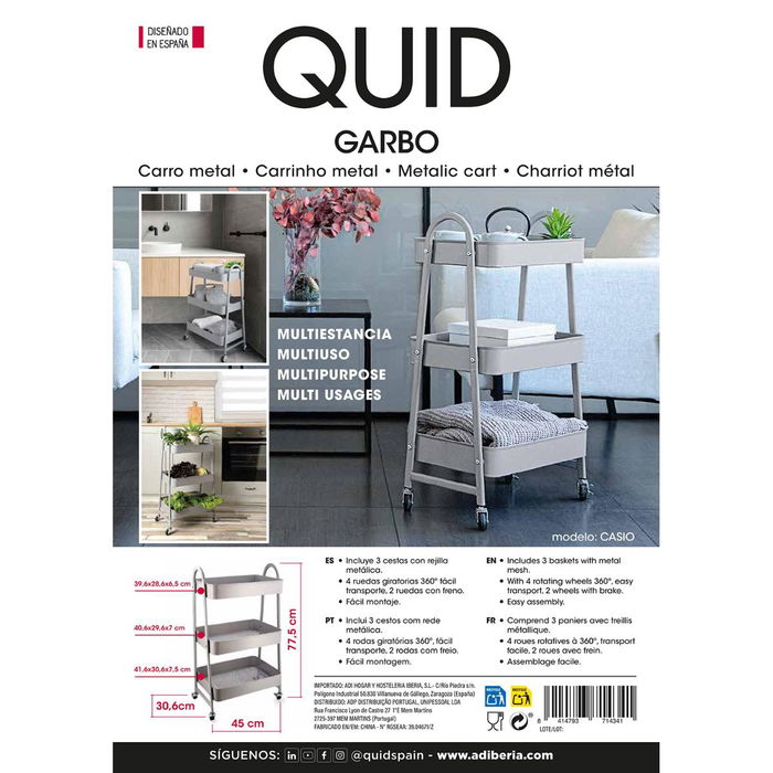 Carrito Multiusos Garbo Quid 45x30,6x77,5 cm (4 Unidades)