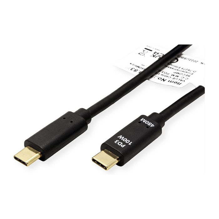 VALUE 11.99.8308 Cable USB C a USB C 2.0, 1 m, Negro, 0.48 Gbit/s, Power Delivery 100W VALUE 11.99.8308 Cable USB C a USB C 2.0, 1 m, Negro, 0.48 Gbit/s, Power Delivery 100W