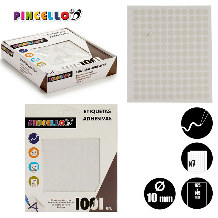PINCELLO Etiquetas Adhesivas Diam 10 mm 7 Páginas (Set de 120)