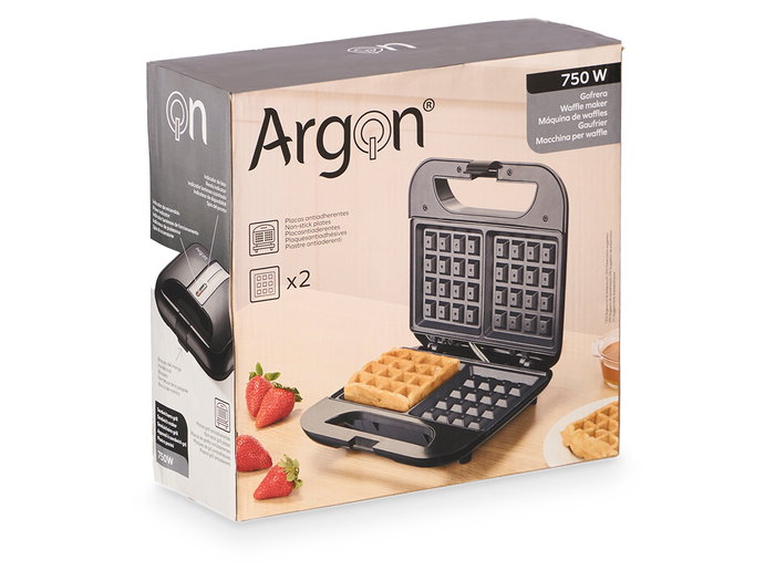 Argon Gofrera Sencilla Negra 750W 22.3x21.1x8 cm Acero y Plástico (Set de 6)